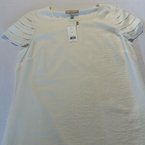 Banana Republic Ivory Satin Blouse | Pleated Sleeve Top | Size 10 NWT